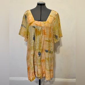Maeve Anthropologie Short Sleeve Abstract Tunic Mini Dress Size 10 Large